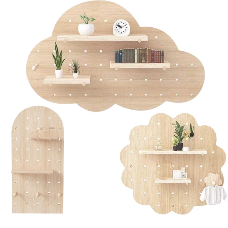 Kindergarten wall hanging h decorative children's room storage rack solid wood hole board universal board wall hanging cloud fan-shaped hole