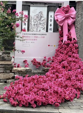 大型玫粉红色玫瑰风景区拍照打卡活动布置商场店铺网红巨型装饰摆