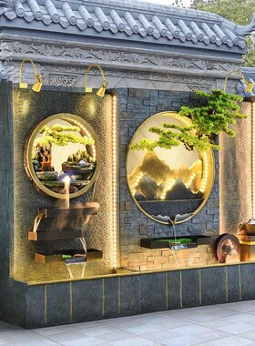 酒店假山流水喷泉鱼池景观装饰公司背景墙庭院水景水幕墙流水屏风