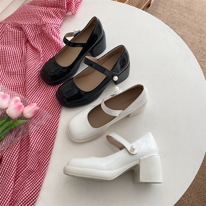 白色玛丽珍鞋女春夏法式仙女风中跟温柔气质晚晚风粗跟伴娘高跟鞋,淘宝优惠券,粉丝福利购,淘宝优惠卷