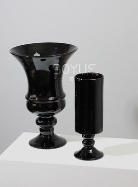 古简约纯中黑色后壁艺术高脚风手工琉璃花LXW瓶桌灯面干花鲜花摆