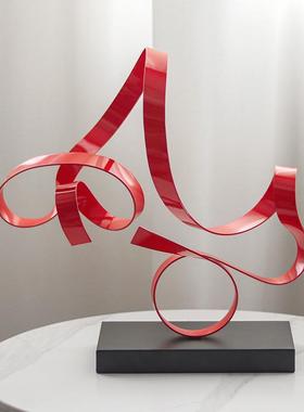 现代几抽绕环绳结何摆件轻奢艺术混天绫饰MQW飘带样板房售楼处象