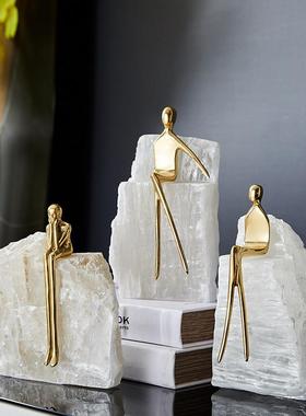 摆轻奢YEV代软装样板房间客厅书房桌面件中式新石头铜人创意摆现