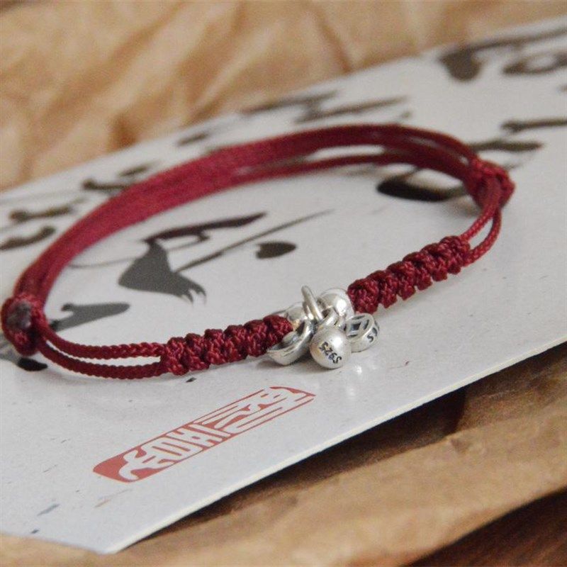 福禄财原创复古可爱t新年红绳春运925银葫芦元宝钱币手链 - 图2