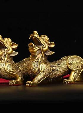 铜貔貅厅摆件一对皮丘家居饰客办公桌店司铺公XNK开业工艺礼品装