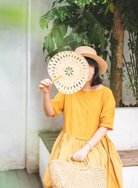 定制扇子夏季竹编扇老式蒲扇儿童古代网红小清新蹦迪漂亮折扇便携