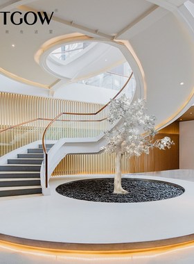 不锈钢室内艺术白色铁树售楼处大型景观酒店艺术落地装置大摆件