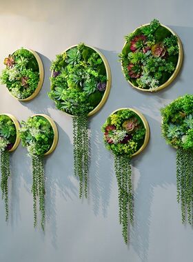 圆形仿真多肉绿植框壁挂现代绿植墙立体壁饰高仿植物墙装饰品