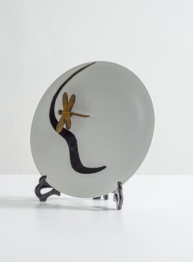 新中式陶瓷玄关盘摆件样板间书房书架书柜软装饰品茶室博古架摆设