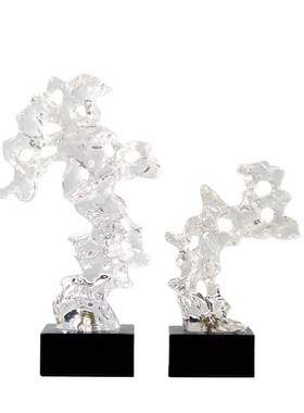 新中式透明太湖石雕塑摆件酒店样板间书房书柜装饰品客厅酒柜摆饰