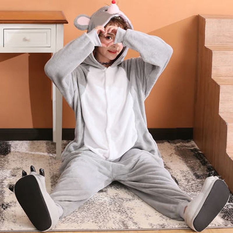 小老鼠表演服 生肖卡通小老鼠法兰绒连体秋冬情侣表演服舞台服装 - 图1