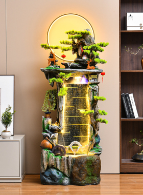 新中式落地假山流水鱼缸喷泉摆件客厅办公室循环水造景开业乔迁礼