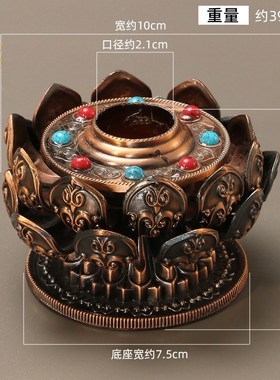 藏式合金手摇转金筒莲花底座藏族桌面家居手持转金轮转简经桶底托