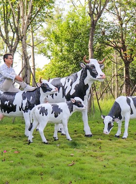 田园农场玻璃钢奶牛雕塑牧场黄牛草坪景区水牛仿真牛动物模型摆件