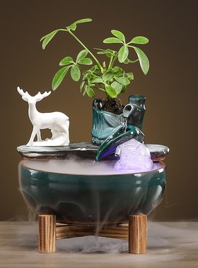 招财流水循环陶瓷鱼缸家居客厅瀑布喷泉造景办公家用装饰乔迁摆件