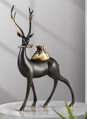 《财鹿通亨》招鹿财铜家居装饰品客厅玄关办公桌面轻室奢806高档