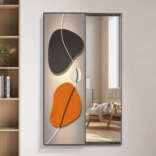 石来运转玄关卧室推拉全身镜可关闭隐形全身镜壁画 画带镜子装饰 - 图0