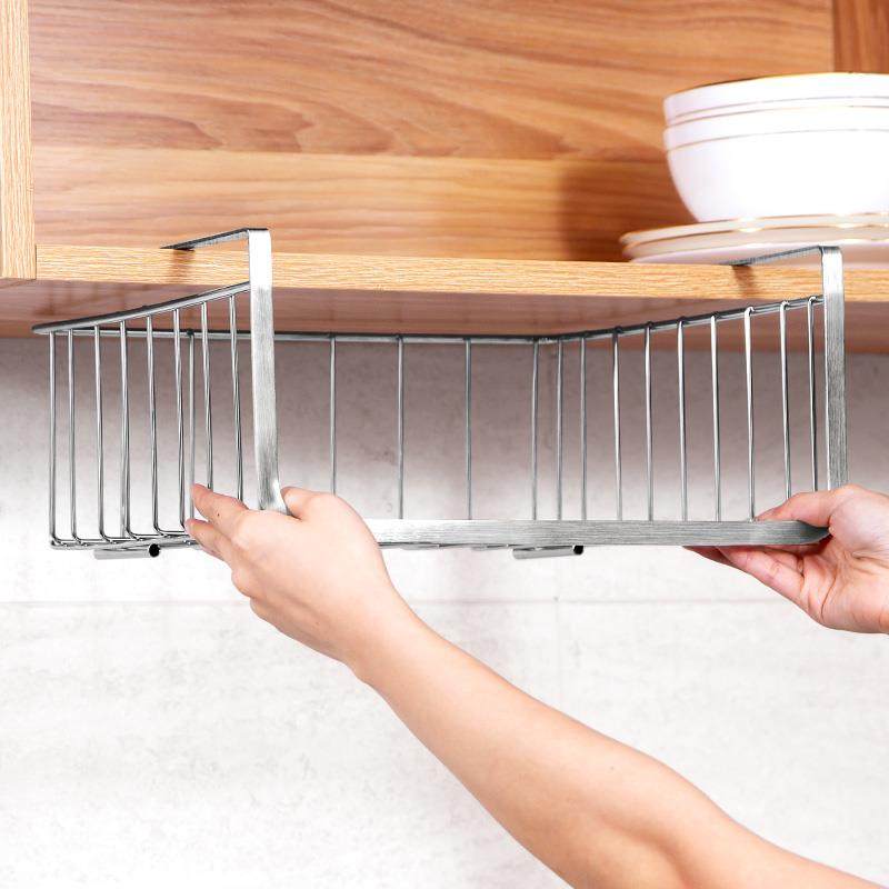 厨房下挂篮架架免打架孔橱柜收纳挂子F757H8JT304不锈钢置物吊柜,淘宝优惠券,粉丝福利购,淘宝优惠卷