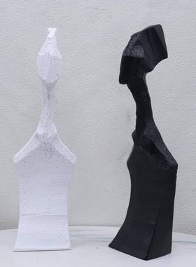 现代极简黑色树脂摆件抽象火柴人摆物树小件样板间别软墅玄关桌面