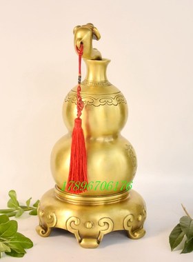 小号纯铜富贵如意葫芦大号工艺w品客厅书房装饰桌面摆件高20-35cm
