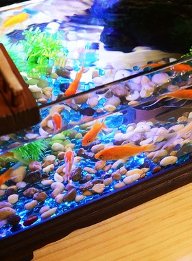 创意高白玻璃造景生态流水鱼缸摆件客厅J桌面小型办公室家用金鱼
