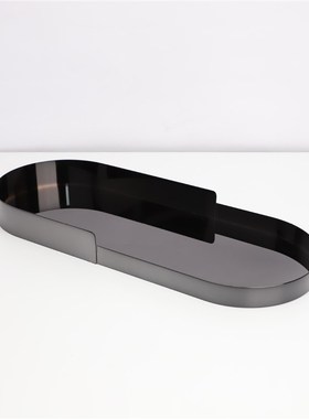 现代简约金属椭圆几何托盘摆件样板房家居售楼部茶T桌收纳果盘饰