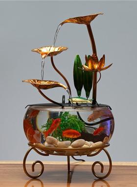 流鱼AL101772缸家用荷花水摆件玄水循环办公桌面客视厅电柜关开业