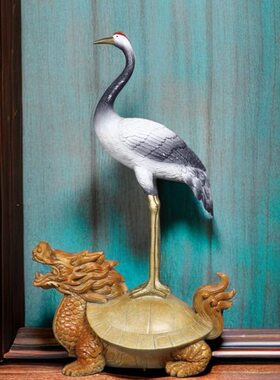 古玩收藏纯铜彩铜乌龟仙鹤龟鹤铜器工艺品家居办公室贺寿礼品摆件