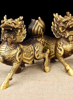 铜麒麟摆件一对铜火麒麟摆件铜财富麒麟摆件
