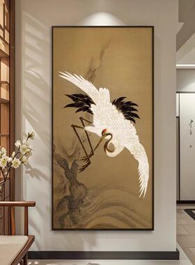 米芾鹤白图中式入户玄装饰画复古国画走廊过关道壁画客挂厅茶DZD