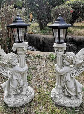 跨境新款复古花园摆树件天使太QTY72127阳能灯庭别院墅脂工艺装饰