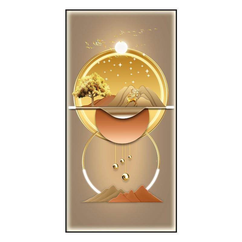 现日光相随代奢ed玄关装饰画走挂廊过道竖版壁画发轻l光灯正对门