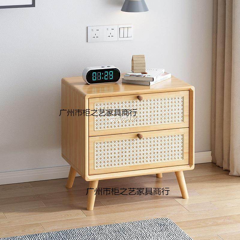中风实木头柜古藤编床头家床用藤编柜子家用简约卧室床边纳柜双抽,淘宝优惠券,粉丝福利购,淘宝优惠卷