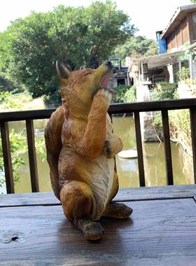 可爱仿艺真打哈欠20241102狐狸装庭饰摆创意户外花园件院造景树脂