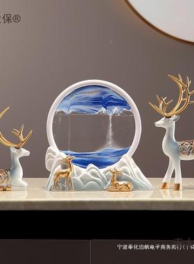 轻奢鹿麦太保沙流沙画摆桌件居客厅酒柜电视柜漏办公室装饰品麦家