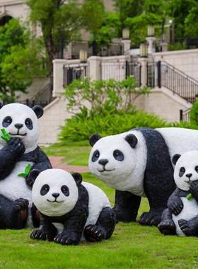 户外仿真吃竹熊摆猫件园林景观地装室外布置落玻璃钢1100雕塑小饰