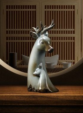 久造陶瓷母子鹿创意摆件中式家居客厅电视柜招财梅花鹿工艺品装饰