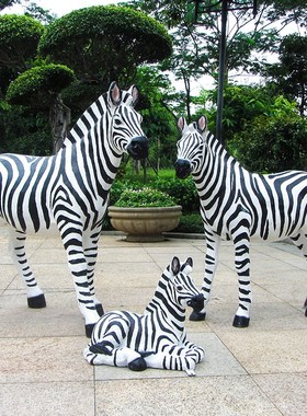 仿真动物斑马雕塑玻璃钢摆件户z外园林景观小品幼儿园花园草坪装