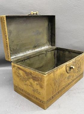 古玩黄85085铜首饰收藏黄铜盒盒子家居装做饰摆仿古旧黄铜带件锁