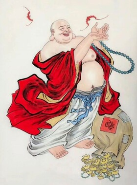 纯手绘弥勒国画人物挂画钟馗成品进宝书房客厅画像纯手工招财