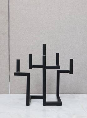 现简约象抽几何形状金代属饰烛台摆件餐厅茶几酒店样板0927房家居