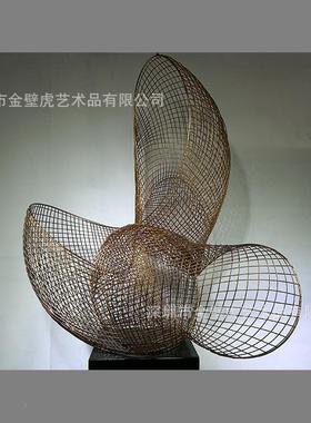 象金属落地抽象花摆金属抽叶子装置件艺术品瓣BH-J059(台面圆形金