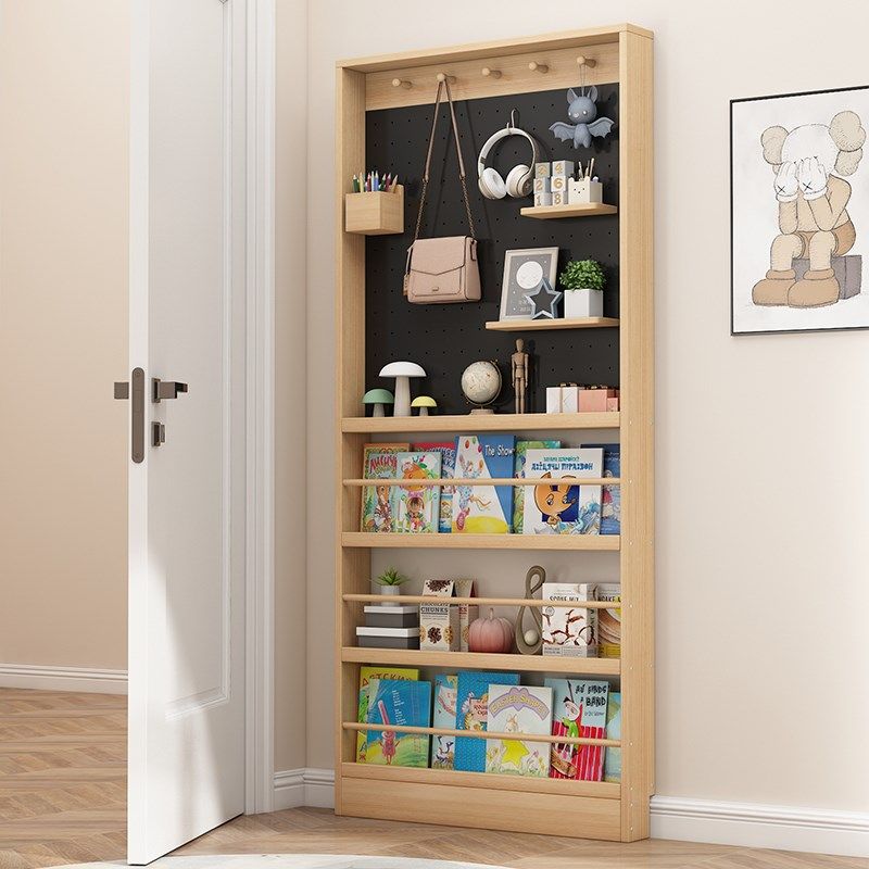 Perforated board storage rack solid wood door behind floor rack sandwich ultra-thin bookshelf storage P rack cheese thin cabinet with narrow gap