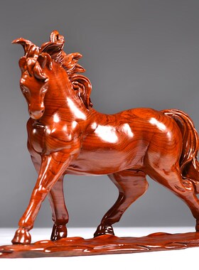 花梨木雕生肖马摆件实木质马到成功红木工艺礼品家居客厅装饰摆设