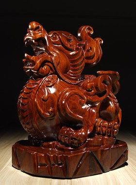 花梨实木质雕刻朝天貔貅摆件大号一对家居客厅玄关装饰红木工艺品