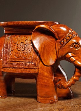 花梨木雕刻大象换鞋凳实木质大象凳子工艺品摆件红木家居客厅装饰