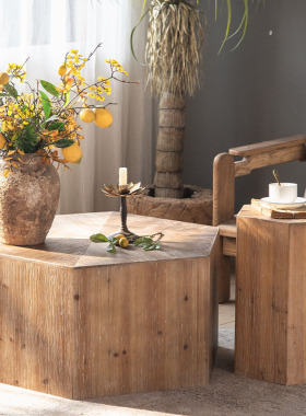 田园做旧实木收纳边角几 客厅沙发卧室床头茶几侘寂风民宿小方桌