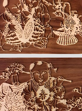 中式国潮民俗娃娃年画木雕拓印板A 古法印刷术阳刻木版画连年有余