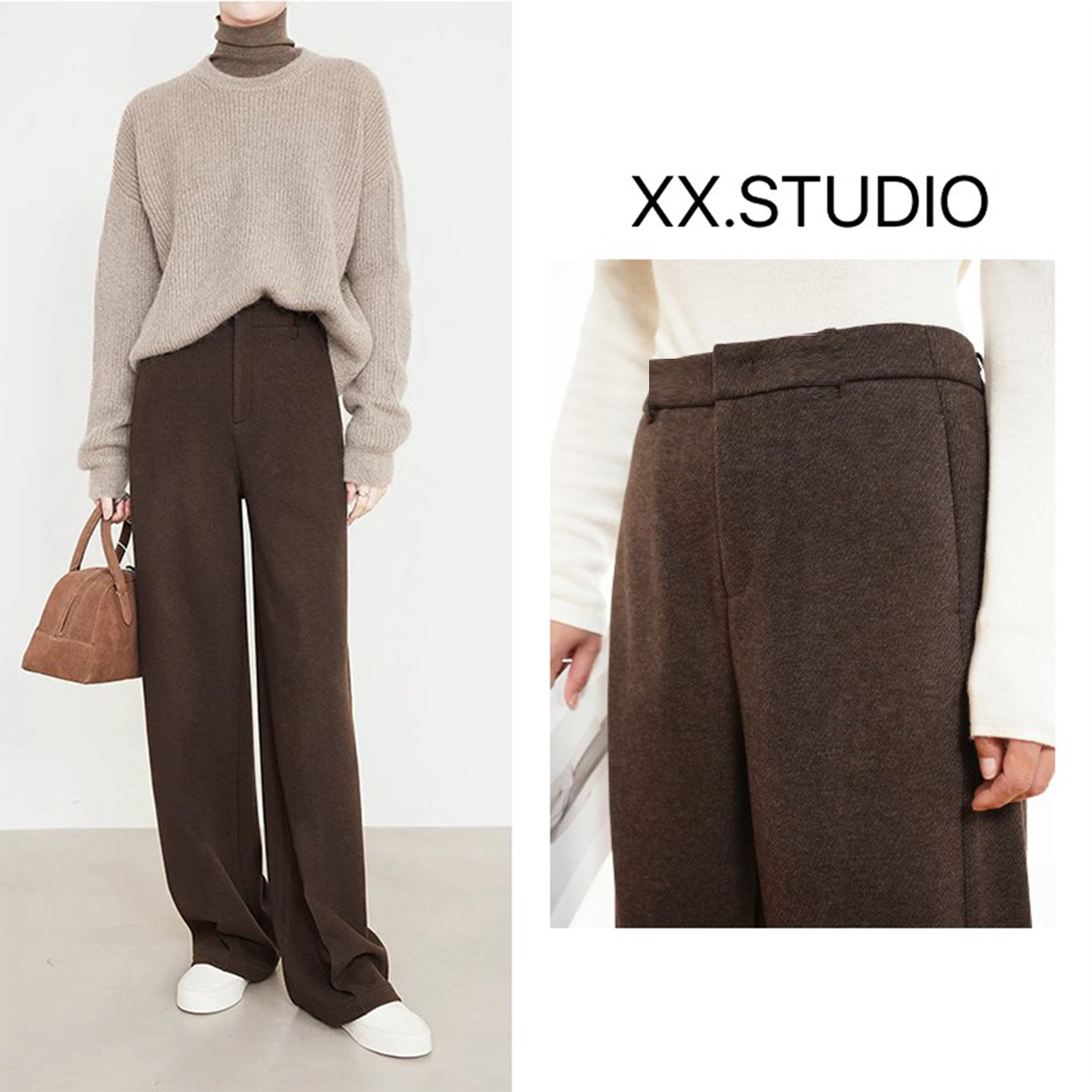 榉木绿醋酸羊毛阔腿裤女秋冬季2025新款加厚高腰抗皱休闲直筒裤子,淘宝优惠券,粉丝福利购,淘宝优惠卷