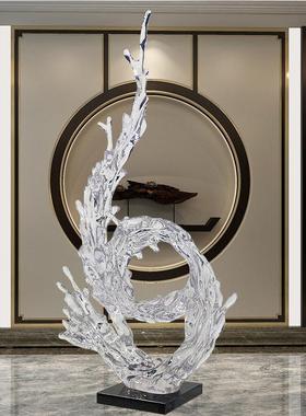 酒店大厅楼梯旁浪花摆件透明树脂水花雕塑别墅样板房售楼处装饰品